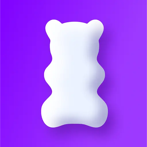 Emma company logo, a white gummy bear on a purple background.