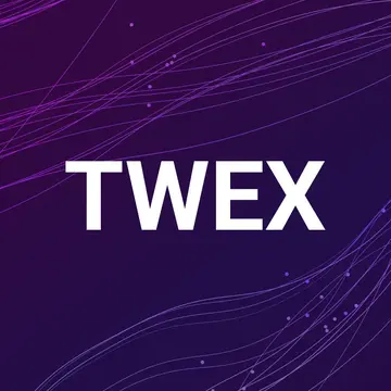 The word 'TWEX' capitalized in bold white letters on a purple background, surrounded by decorative lines resembling fiber optic cables.